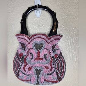 Antik Batik Mini Purse Pink Fabric Beaded Soft Hand Bag